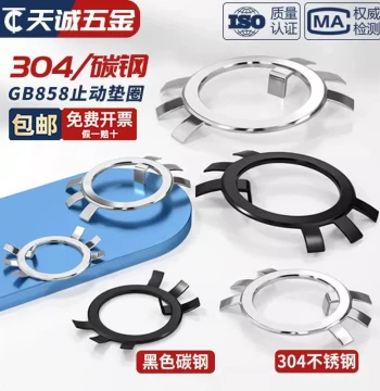 Iron/304 Stainless Steel Tab Washers for Round Nuts Six-Prong Locking Washers Anti-Loosening GB858