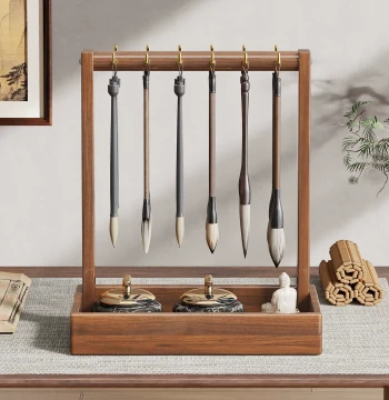 Solid Wood Calligraphy Brush Rack - New Chinese Retro Multi-Functional Desktop Hanging Holder for Study Desk, Four Treasures Organizer for Calligraphy Specialists