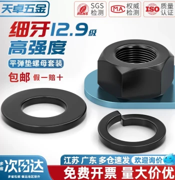 Grade 12.9 Fine-Thread Nuts, Fine-Pitch Screws, Flat Washers, and Spring Washers High-Strength Hardware Assortment