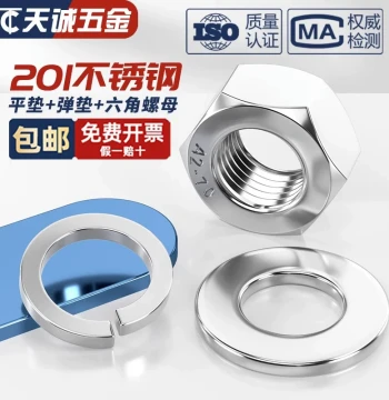 201 Stainless Steel Hex Nuts with Flat Washers and Spring Washers M3/M4/M5/M6/M8/M10/M12/M14/M16/M18/M20