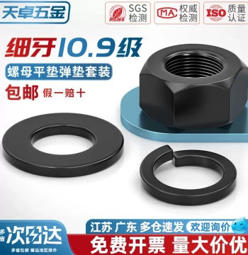 Grade 10.9 Fine Thread Nut, Fine Pitch Hex Screw Cap, Flat Washer, and Spring Washer Combination Set - Complete Accessories