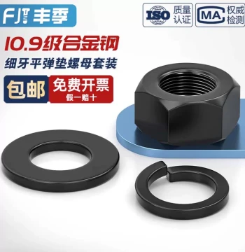 Grade 10.9 Fine-Thread Nuts, Fine-Pitch Hex Screws, Flat Washers, and Spring Washers Hardware Assortment