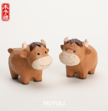 Hand-Carved Wooden Sculpture | Cute Calf Couple Desktop Ornament, Mother's Day Gift for Mom, Birthday Present for Men, Women, and Best Friends