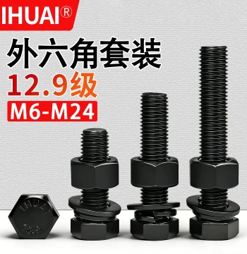 Grade 12.9 External Hex Screws and Nuts Complete Set High-Strength Bolts with Flat and Spring Washers M6-M24
