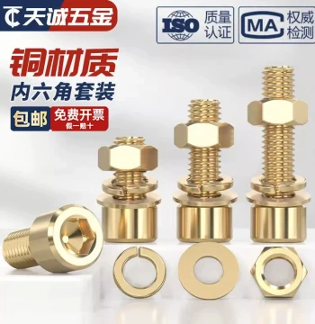 GB Standard Pure Brass Hex Socket Screw, Nut, Bolt, Flat Washer, Spring Washer, and Washer Complete Set