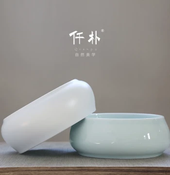 Qianpu Shadow Blue Fat White Extra Large Tea Washer, Handmade Ceramic Cup Washer, Water Washer, Creative Japanese Kung Fu Tea Set Accessories