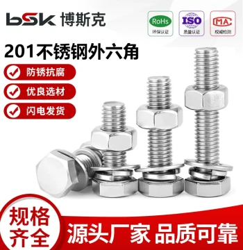201 Stainless Steel External Hex Bolt, Nut, Screw, and Washer Set - Full Range M6, M8, M10, M12, M14