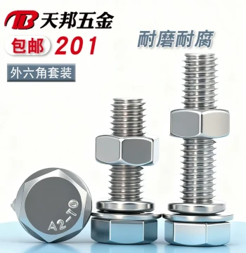 201 Stainless Steel Hex Bolt and Nut Set with Full Washer Kit M6-M12 x 16-150mm
