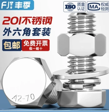 201 Stainless Steel Hex Bolt and Nut Set with Flat and Spring Washers (M6-M20)