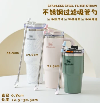 304 Stainless Steel Straw Spoon Integrated Dual-Use Milk Tea Coffee Stirring Spoon Tea Strainer Juice with Filtering Spoon with Lid