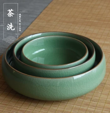 Large Tea Wash Bowl, Four Treasures of the Study Brush Washer, Kung Fu Tea Ceramic Accessory, Tea Way Water Rinse, Inkstone, and Brush Cleaning Bowl