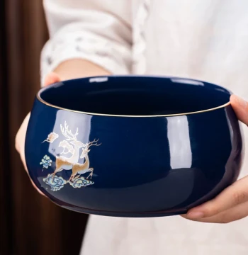 Tea Washing Vat Large Extra Large Water Bowl Kung Fu Brush Washing Tea Set Basin Accessories Complete Collection Ceramic High-End Household Items Accessories