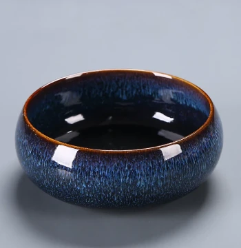 Flambé Glaze Blue Tea Washer, Ceramic Cup Washing Bowl, Tea Cup Storage Basin, Gongfu Tea Accessory, Household Fruit Bowl, Chinese Style