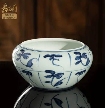 Ceramic Water Wash Bowl, Jingdezhen Intangible Cultural Heritage Cai Wenjuan Yuan Blue and White Porcelain Tea Waste Container, Kung Fu Tea Set Accessory
