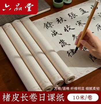 Liupintang Xuan Paper Mulberry Bark Long Scroll Daily Practice Paper Small Regular Script Square Grid with Grids 3cm Long Scroll Zhuangyuan Note Semi-Processed Antique Style Beginner Brush Calligraphy Practice Specialized Work Paper Soft Brush