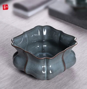 Lingqingfang Celadon Tea Wash Cup Wash Pure Handmade Iron-Body Dregs Hopper Ceramic Kung Fu Tea Set Water Vessel Jian Water Ge Kiln Ice Crackle