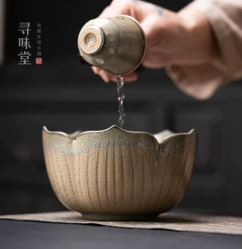 Ice Flower Glaze Lotus Tea Washer and Bowl | Crackle Ceramic Cup Washer with Ice Crack Pattern, Chinese Style Household Kung Fu Tea Set