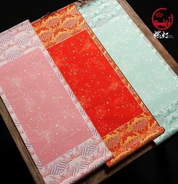 Randeng Bilang Jiangya Blank Xuan Paper Scroll for Calligraphy Hanging Mounts, Dedicated Wax-Dyed Fu Character Paper for Brush Painting and Creative Works, Color Micro-Jet Fu Character Art Paper
