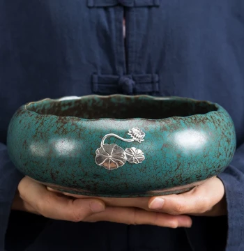 Dai Green Glaze Large Ceramic Tea Washer Water Bowl Cup Washer Tea Residue Pot Water Wash Japanese Kung Fu Tea Set Tea Ceremony Accessory Jian Water