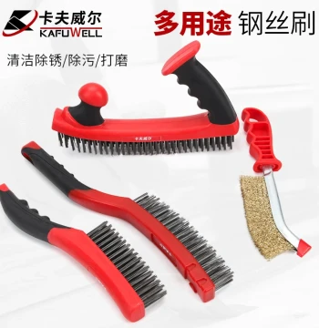 Craftwell Plastic-Handled Wire Brush for Cultural Play Polishing and Cleaning, Long-Handle Rust Removal and Stain Cleaning Brush for Machinery and Wood Boards
