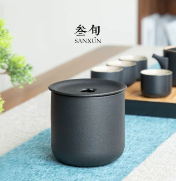 Sanxun Black Pottery Jian Water Creative Ceramic Lidded Tea Residue Pot Household Tea Wash Kung Fu Tea Set Accessories Water Bowl Tea Bucket