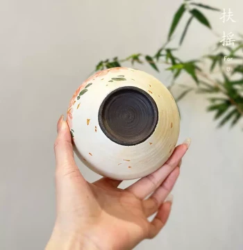 Fuyao Handmade Rough Pottery Powder-Glaze Hand-Painted Peony Jian Shui Ceramic Kung Fu Tea Set, Tea Waste Jar, Tea Wash, Dry Brew Tea Waste Container