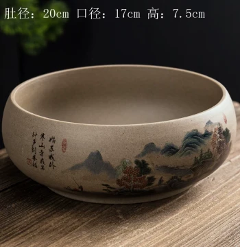 Coarse Pottery Large Tea Washer, Ceramic Water Washing Bowl, Hand-Painted Cup and Brush Washer, Hydroponic Flower Pot, Kung Fu Tea Ceremony Accessory