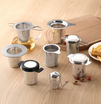 Manufacturer Stock New 304 Stainless Steel Double-Ear Tea Strainer Filter Mesh Tea Filter Etched Filtering Tea Net Tea Set