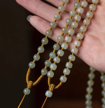 Natural Dongling Jade Necklace with Apple-Shaped Beads - Full-Bead Chain for Men and Women, Featuring High-End Jade Pendants and Hanging Cords