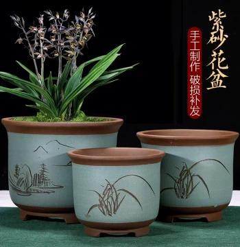 Yixing Purple Clay Flower Pot, Ceramic Home Simple Round Large/Medium/Small Caliber Floral Landscape Pot, Clearance Special Offer