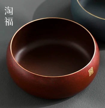 Large Copper Tea Wash Basin - Hand-Painted Japanese Style Water Vessel for Rinsing Tea Cups; Essential Kung Fu Tea Set Accessory
