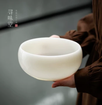 Premium Raw Jade Ice-Translucent Porcelain Tea Washer | Authentic White Porcelain Cup Washer, Tea Bowl, Tea Sea, and Water Vessel for Home Kung Fu Tea Sets