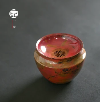 Japanese Style Handmade Heat-Colored Purple Copper Jian Shui Tea Washer Kung Fu Tea Set Tea Water Bowl with Lid Tea Bowl Basin Type Filter Tea Dregs Container