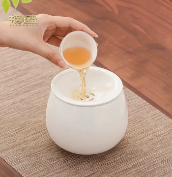 Bangsheng Mutton Fat Jade Jian Shui, Home Kung Fu Tea Set Accessory, Zen Tea Ceremony Water Bowl, Tea Dregs Container, White Porcelain with Lid Tea Washer
