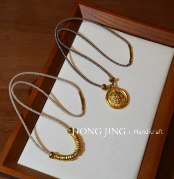 Hongjing Handmade 2.0 Bright Thread Clavicle Chain, Jade and Gold Pendant Hanging Cord, Eight-Strand Necklace Rope, Unisex Style