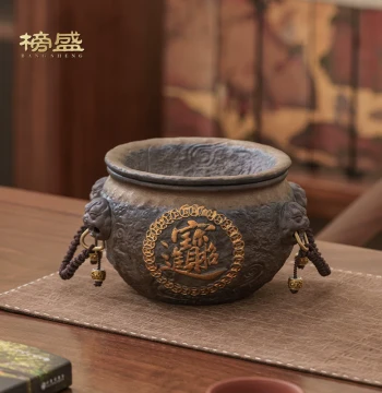 Bangsheng Ceramic Tea Washing Basin Waste Water Jar Light Luxury High-End Zen Style Kung Fu Tea Set Large Jian Shui Tea Dregs Container