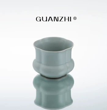 Guanzhi Sky-Blue Ru Kiln Hibiscus-Rim Jian Shui Ceramic Tea Cup, Tea Dregs Bucket, and Tea Washing Basin for Home Kung Fu Tea Sets