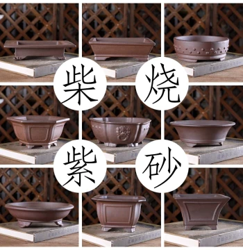 Zizaiwu Selected Zisha Bonsai Pot by Zhang Kelei - Wood-Fired Rectangular, Square, and Drum-Nail Styles in Antique Chinese Design