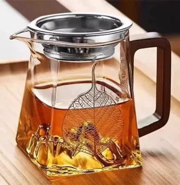 Integrated Glass Fairness Cup with Tea Strainer, 2025 New Wooden Handle Premium Tea Ceremony Public Cup, Tea Water Divider, Tea Ware Accessory