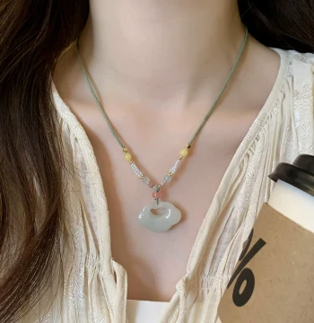 Tianshan Emerald Auspicious Cloud Peace Lock Necklace Women Braided Cord Pendant New Chinese Style Hanfu Jade Accessory 2026 New National Style