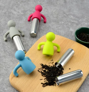 304 Stainless Steel and Silicone Human-Shaped Tea Strainer and Infuser, Creative Cute Little Person Filter for Tea Dregs