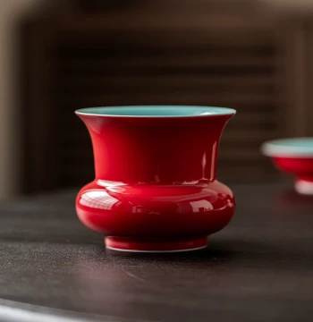 Shang Qi Forbidden City Red Na Fu Waste Receptacle, Ceramic Tea Rinser, Kung Fu Tea Set, Chinese Style Home Tea Ceremony Accessory, Water Vessel and Tea Waste Jar