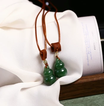 Natural Russian Jasper Carved Mini Gourd Original Design Pendant Sweater Chain, Women's Jade Jewelry