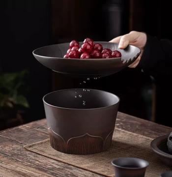 High-End Purple Pottery Tea Washer, Home Waste Water Ceramic Tea Waste Bucket, Kung Fu Tea Filter Pottery Accessory, Tea Water Bucket, Tea Tray Cup Washer