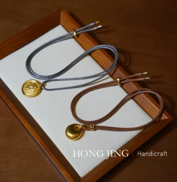Hongjing Handmade 2.5mm Leather Wax Rope Sweater Chain, Jade and Gold Pendant Hanging Cord, Unisex Necklace Rope