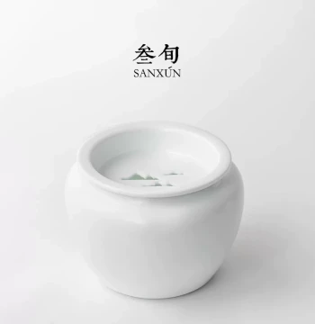 Sanxun Creamy White Jian Shui with Lid - Small Ceramic Tea Washer and Waste Water Bowl for Home Gongfu Tea Ceremony Accessories