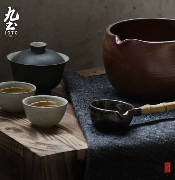 Jiutu Retro Coarse Pottery Water Washer, Kung Fu Tea Set Accessory, Water Bowl, Tea Wash, Large Japanese Style Tea Bowl, Jingdezhen