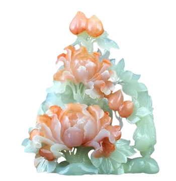 New Carved Series Ornament: Jade Flower Blooming with Prosperity, High-End Carved Craft for Home Living Room Decor