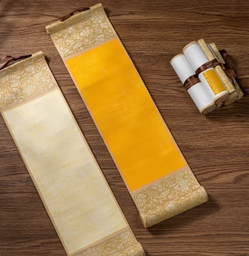 Zen Style Long Hanging Scroll, Blank Small Hanging Scroll, Wax-Dyed Xuan Paper, Handwritten Mini Small Scroll, Semi-Sized Raw Paper with Gilded Antique Finish, Customizable for Brush Calligraphy Creation, Small Artwork Paper, Study or Tea Room Decoration