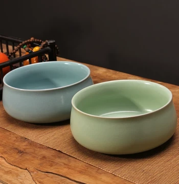 Authentic Ru Kiln Tea Wash Basin (Medium/Large) - Crackle Glaze Ru Porcelain Bowl for Kung Fu Tea Ceremony and Home Use